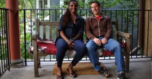 South Side, Englewood resident, Nanette, sitting with Wade on his porch in Chicago's North Side neighborhood of Edgewater