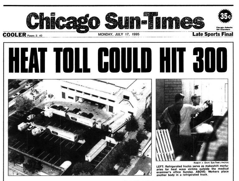 Image of Chicago Sun-Times newspaper article about the Chicago 1995 Heatwave