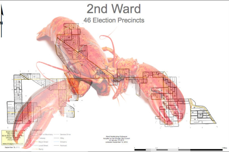 Gerrymandering leads to Chicago's wards being all sorts of odd shapes — like the 2nd Ward, which resembles a lobster.