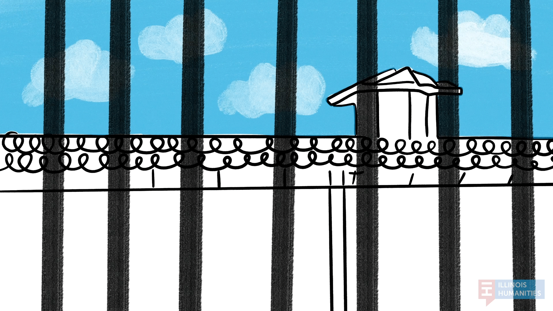 animated gif of the fence breaking from a prison and flowers growing in its place