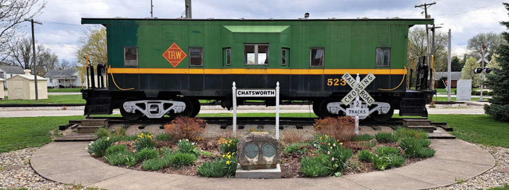 A Toledo, Peoria, and Western (T.P.&W.) caboose across the street from the Central Illinois Connection Center in downtown Chatsworth
